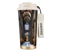 QHZLY Grande tasse à café isotherme en acier inoxydable 316 avec motif cathédrales gothiques pour bureau, maison, voiture