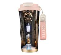 QHZLY Grande tasse à café isotherme en acier inoxydable 316 - Motif cathédrales gothiques - Rose - Pour le bureau, la maison, la voiture