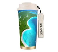 QHZLY Tasse à café en acier inoxydable 316 « An Island in The Sea » - Blanc - Grand gobelet de voyage isotherme pour bureau, maison, voiture