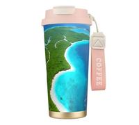 QHZLY Tasse à café en acier inoxydable 316 « An Island in The Sea » - Rose - Grand gobelet de voyage isotherme pour bureau, maison, voiture