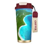 QHZLY Tasse à café en acier inoxydable 316 « An Island in The Sea » - Rouge - Grand gobelet de voyage isotherme pour bureau, maison, voiture