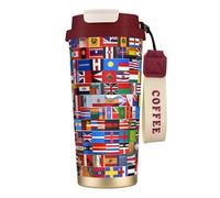 QHZLY Tasse à café en acier inoxydable 316 avec différents drapeaux - Rouge - Grand gobelet de voyage isotherme pour bureau, maison, voiture