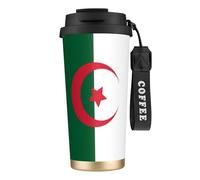 QHZLY Tasse à café en acier inoxydable 316 avec drapeau de l'Algérie - Noir - Grand gobelet isotherme de voyage pour bureau, maison, voiture