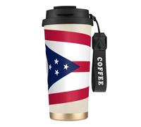 QHZLY Tasse à café en acier inoxydable 316 avec drapeau de l'État de l'Ohio - Noir - Grand gobelet de voyage isotherme pour bureau, maison, voiture