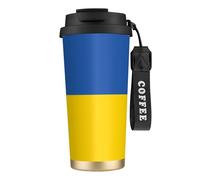 QHZLY Tasse à café en acier inoxydable 316 avec drapeau de l'Ukraine - Noir - Grand gobelet de voyage isotherme pour bureau, maison, voiture