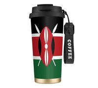 QHZLY Tasse à café en acier inoxydable 316 avec drapeau du Kenya - Noir - Grand gobelet de voyage isotherme pour bureau, maison, voiture