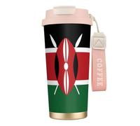 QHZLY Tasse à café en acier inoxydable 316 avec drapeau du Kenya - Rose - Grand gobelet de voyage isotherme pour bureau, maison, voiture