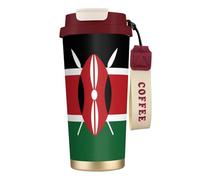 QHZLY Tasse à café en acier inoxydable 316 avec drapeau du Kenya, rouge, grand gobelet de voyage isotherme pour bureau, maison, voiture