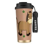 QHZLY Tasse à café en acier inoxydable 316 avec motif âne de dessin animé noir, grand gobelet de voyage isotherme pour bureau, maison, voiture