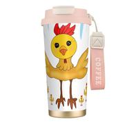 QHZLY Tasse à café en acier inoxydable 316 avec motif coq dans la carrée, rose, grand gobelet de voyage isotherme pour bureau, maison, voiture