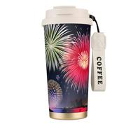QHZLY Tasse à café en acier inoxydable 316 avec motif feux d'artifice - Blanc - Grand gobelet isotherme de voyage pour bureau, maison, voiture