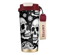 QHZLY Tasse à café en acier inoxydable 316 avec tête de mort avec indices sur la tête, rouge, grand gobelet de voyage isotherme pour bureau, maison, voiture