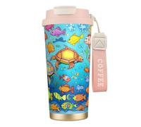 QHZLY Tasse à café en acier inoxydable 316 avec tortue et poisson rose, grand gobelet isotherme de voyage pour bureau, maison, voiture