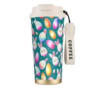 QHZLY Tasse à café en acier inoxydable 316 avec visages de lapin timides - Blanc - Grand gobelet de voyage isotherme pour bureau, maison, voiture