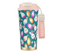 QHZLY Tasse à café en acier inoxydable 316 avec visages de lapin timides - Rose - Grand gobelet de voyage isotherme pour bureau, maison, voiture
