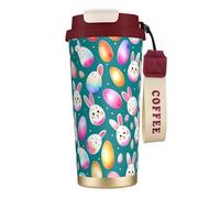 QHZLY Tasse à café en acier inoxydable 316 avec visages de lapin timides - Rouge - Grand gobelet de voyage isotherme pour bureau, maison, voiture