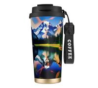 QHZLY Tasse à café en acier inoxydable 316 Mountain Majesty noir, grand gobelet de voyage isotherme pour bureau, maison, voiture