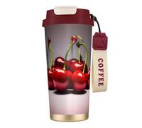 QHZLY Tasse à café en acier inoxydable 316 rouge avec motif cerises du Chili - Grand gobelet de voyage isotherme pour bureau, maison, voiture