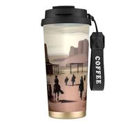 QHZLY Tasse à café en acier inoxydable 316 Wild West Life noir, grand gobelet de voyage isotherme pour bureau, maison, voiture