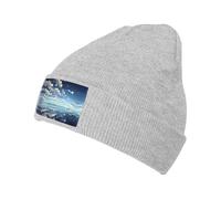 QHZLY White Clouds Over The Sea Bonnet chaud en tricot noir avec doublure en polaire, léger et confortable pour les sports de plein air, gris, Taille unique