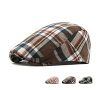 QI YUAN Casquette Plate à Carreaux Style Vintage Béret Homme Gavroche Flatcap (FR/ES, Numérique, 55, 59, Marron)