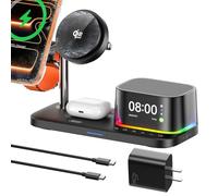 QI2.2 Station de charge pour appareil Apple 【 Charge rapide 25 W + ventilateur de refroidissement】 Chargeur magnétique sans fil 5 en 1 avec haut-parleur et alarme compatible avec iPhone/Watch/AirPod