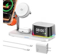 QI2.2 Station de charge pour appareil Apple 【Charge rapide 25 W + ventilateur de refroidissement】 Chargeur magnétique sans fil 5 en 1 avec haut-parleur et alarme compatible avec MagSafe pour iPhone