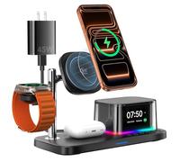 Qi2 Réveil 7 en 1 avec station de charge sans fil, haut-parleur Bluetooth et veilleuse, chargeur magnétique sans fil certifié Qi2 25 W pour Apple Watch iPhone 17/16 Pro Max