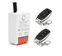 QIACHIP Commutateur de télécommande Moteur CC 12V 30A Interrupteur sans fil RF 433 MHz Contrôleur Récepteur Relais avec 2 émetteurs pour porte de garage rideau électrique,moteur avant/arrière