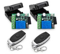 QIACHIP Interrupteur de télécommande sans fil 433 Mhz 5 V 12 V 24 V 60 V Récepteur relais de commande radio à 1 canal avec 2 émetteurs télécommandes Contrôleur relais à contacts