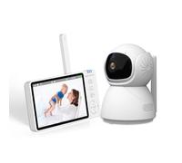 QIAKEFE Babyphone Camera 5" sans WiFi 2.4G, Moniteur Bébé avec Caméra Rotative 350°, Vision Nocturne Automatique, Intercom Bidirectionnel, Double Caméra, Détection de Température, Portée 300m (Blanc)
