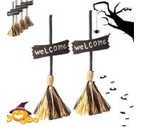 QIAKEFE Balai de Sorcière Volant Halloween, avec Rires de Sorcière et Mouvement Automatique, Parfait pour Soirée Halloween, Maison, Jardin (Deux)