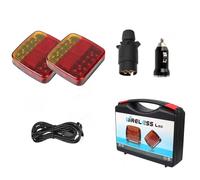 QIAKEFE Feux Arrière Base Aimanté Sans Fil avec 7 Broches Adaptateur & USB, 5 Fonctions, 30m Portée, Feux Arrière Remorque pour Universel Caravane, Camping-Car, Camion, Bateau (Rouge)