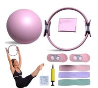 QIAKEFE Pilates Yoga Kits,Ensemble Pilates Maison,Bande De Résistance,Pilates Accessoires pour Pilates,Anneaux de Pilates pour Jambes,Bras et Cuisses (Rose)