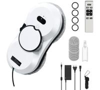 QIAKEFE Robot Nettoyeur Vitre,5600PA Robot Laveur de Vitre Automatique avec Double Jet d'eau,Navigation Intelligente,Système de Sécurité,3 Modes de Nettoyage,10 Chiffons et Télécommande (A)