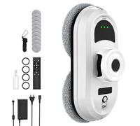 QIAKEFE Robot Nettoyeur Vitre,5600PA Robot Laveur de Vitre Automatique avec Double Jet d'eau,Navigation Intelligente,Système de Sécurité,3 Modes de Nettoyage,10 Chiffons et Télécommande (B)