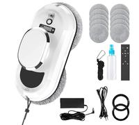 QIAKEFE Robot Nettoyeur Vitre, 5600Pa Robot Laveur de Vitre Automatique avec Navigation Intelligente, Système de Sécurité Anti-Chute, Télécommande et 10 Chiffons pour Toutes Surfaces Lis (A)