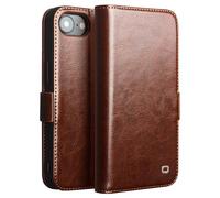 Qialino Coque compatible avec iPhone 17e/Compatible avec iPhone 16e - Étui à rabat en cuir - Fermeture magnétique - Marron