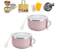 Qiamia 2026 New Set of 4 25-Oz Mug Meals with Lids, Mug Meals W Lid and Spoon, Microwaveable Stainless Steel Inner Liner & Christmas Bag and Card (Pink,2PCS)