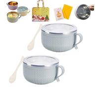 Qiamia 2026 New Set of 4 25-Oz Mug Meals with Lids, Mug Meals W Lid and Spoon, Microwaveable Stainless Steel Inner Liner & Christmas Bag and Card (Blue,2PCS)