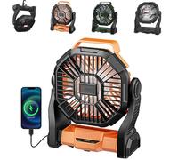 Qiamia Camping Fan Rechargeable, Rechargeable Fan 20000mah Battery Powered Fan with LED Lantern and Hook, Camping Essentials for Tent, Travel, Car (Orange)