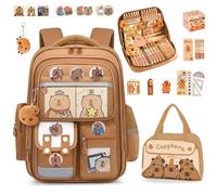 Qiamia Capybara Backpack for School, Full Set Capybara Backpack for Girls & Boys, Capybara Gifts with Pencil Case, Lunch Bag and Pendant
