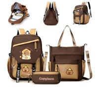 Qiamia Capybara Backpack Set, Cute Capybara Backpack for Girls with Pencil Case and Lunch Bag (A)