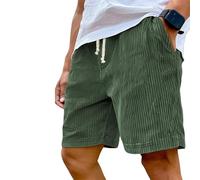 Qiamia Corduroy Shorts Men, Casual Corduroy Drawstring Elastic Waist Shorts with Necklace, Summer Loose Fit Beach Short (Green,4TG)