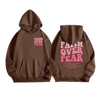 Qiamia Faith Over Fear Hoodie with 50 PCS Bible Stickers, Christian Hoodie for Men & Women, Oversized Hooded Sweatshirt for Women Men (Brown,3TG)