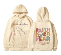 Qiamia Faith Over Fear Hoodie with Cross Necklace, Christian Hoodie for Men & Women, 2026 New Christian Sweatshirt (Khaki,TTG)