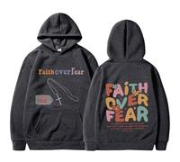 Qiamia Faith Over Fear Hoodie with Cross Necklace, Christian Hoodie for Men & Women, 2026 New Christian Sweatshirt (Deep Gray,TTG)