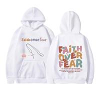 Qiamia Faith Over Fear Hoodie with Cross Necklace, Christian Hoodie for Men & Women, 2026 New Christian Sweatshirt (White,TTG)