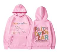 Qiamia Faith Over Fear Hoodie with Cross Necklace, Christian Hoodie for Men & Women, 2026 New Christian Sweatshirt (Pink,TTG)
