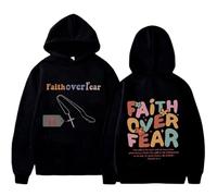 Qiamia Faith Over Fear Hoodie with Cross Necklace, Christian Hoodie for Men & Women, 2026 New Christian Sweatshirt (Black,Grand)